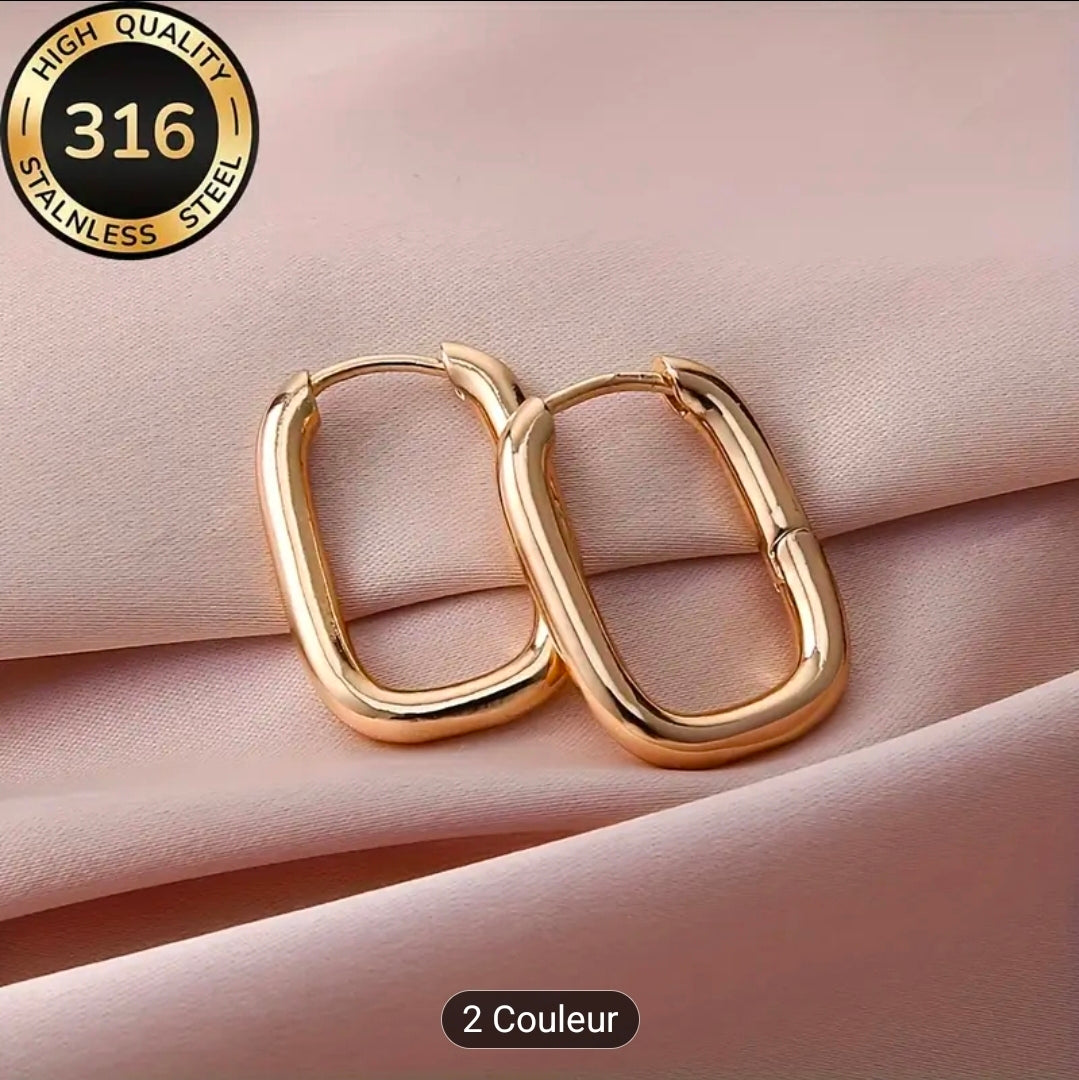 Créoles Rectangulaires Élégantes – Acier Inoxydable 316L