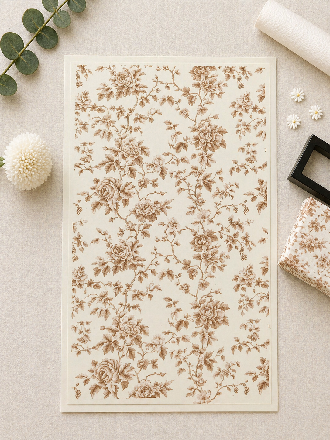 Feuille de transfert feuillage fleuri pour pâte polymère  – 7,5 x 12 cm – création bijoux DIY. TF86
