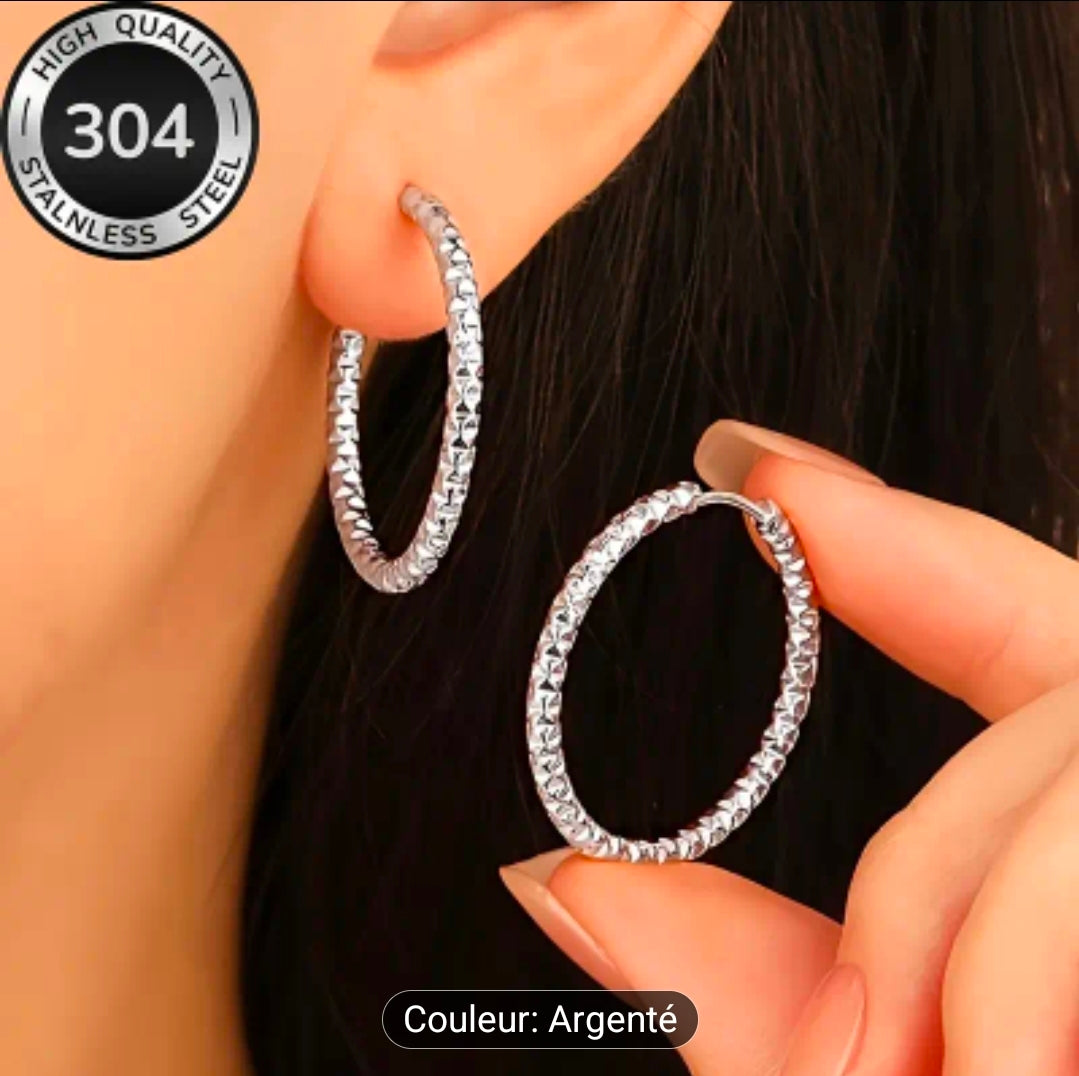 Créoles ciselées – Acier inoxydable 304 (Argenté ou Doré)