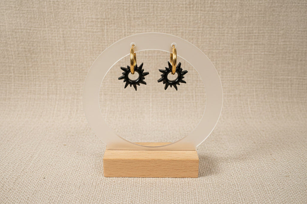 Pampilles soleil noir et feuille d'or