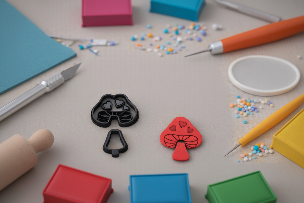 Emporte-pièces champignon kawaii – lot de 2 cutters pâte polymère – bijoux DIY – champignon décoratif – 20 à 40 mm – fabriqué en France. EP-139