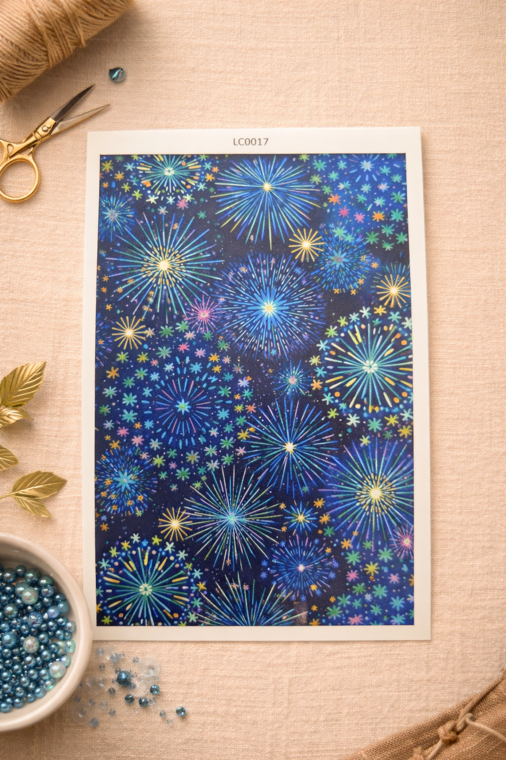 Feuille de transfert motif feux d’artifice colorés – design festif pour pâte polymère bijoux DIY. TF41