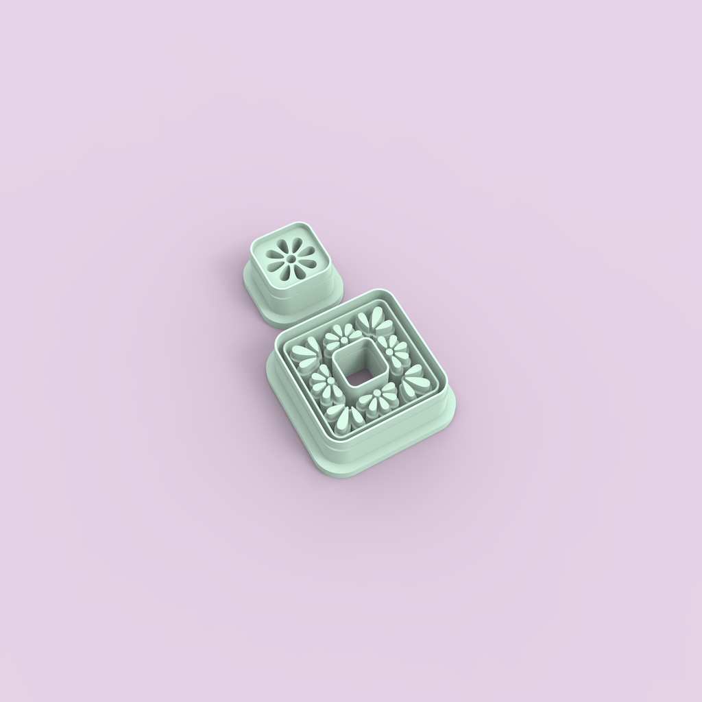 Emporte-pièces carré fleur ajourée – lot de 2 cutters pâte polymère – bijoux DIY pampilles – 40 à 55 mm – EP-195 – fabriqué en France