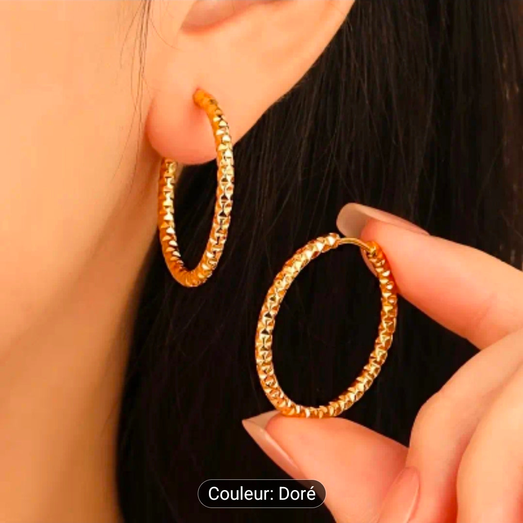 Créoles ciselées – Acier inoxydable 304 (Argenté ou Doré)