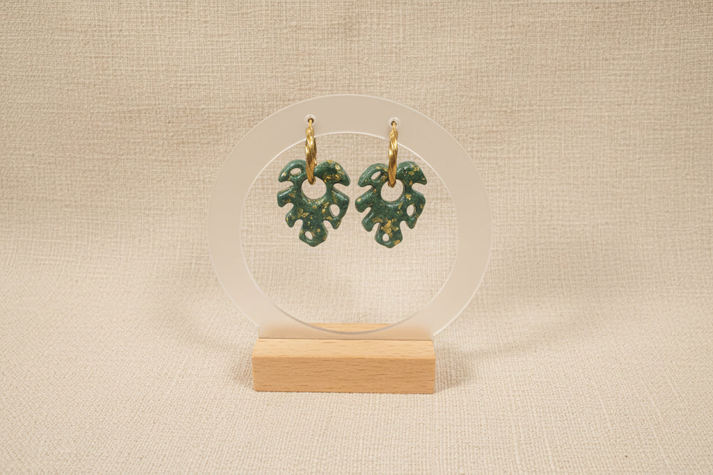 Pampilles monstera vert et feuille d'or