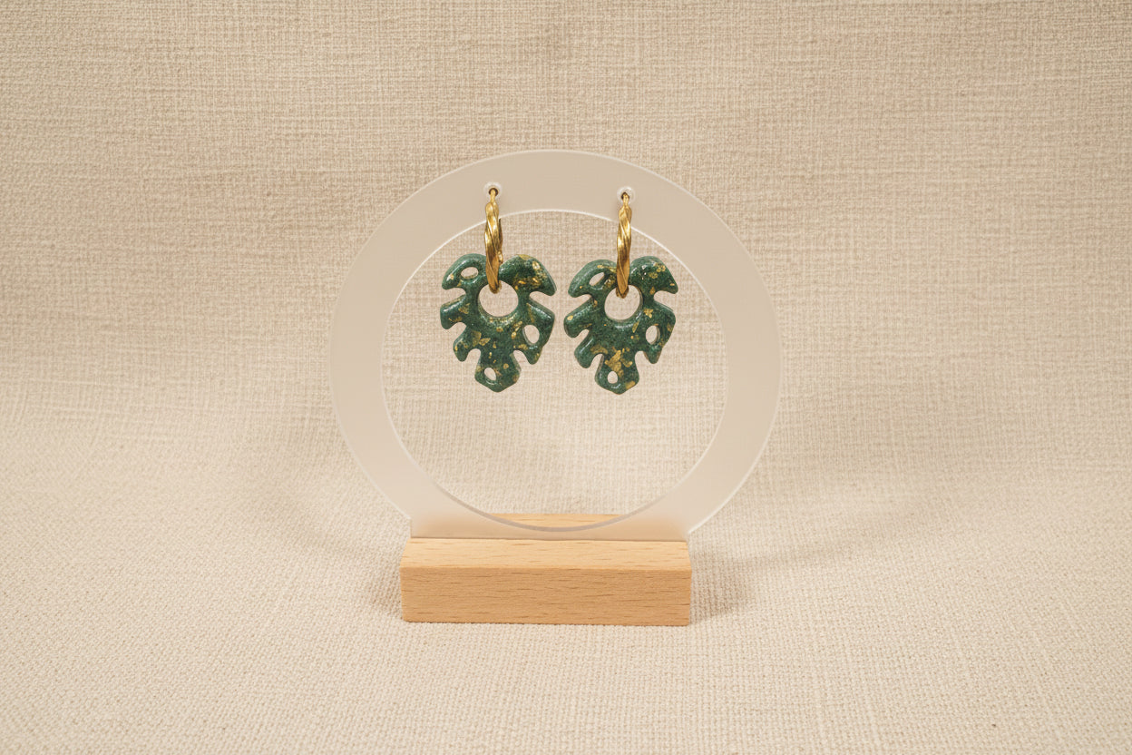 Pampilles monstera vert et feuille d'or