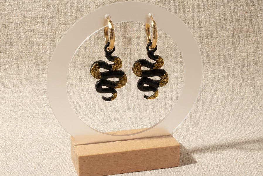 Boucles d’oreilles Serpent Noir & Or