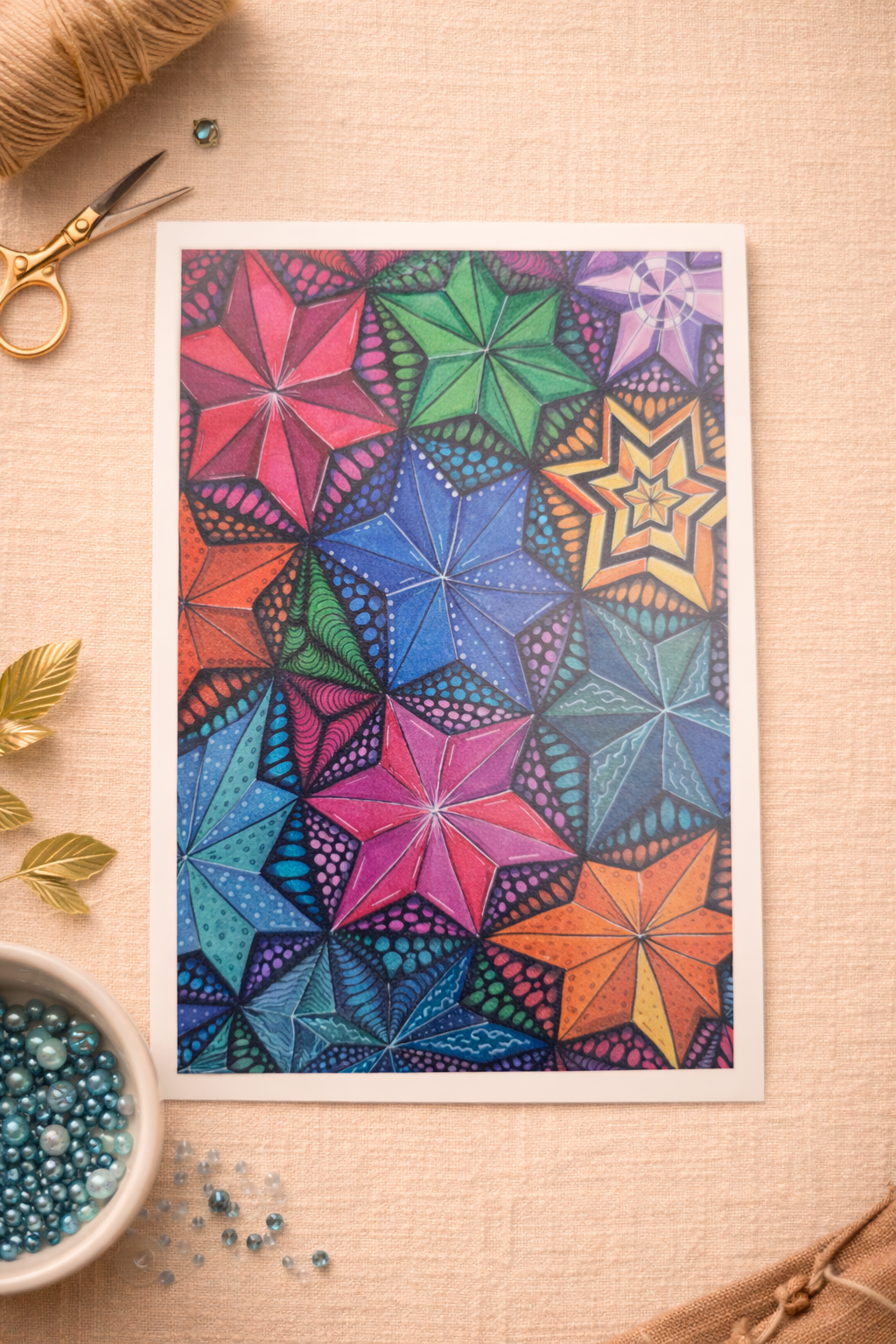 Feuille de transfert motif étoiles multicolores – décor pour pâte polymère et bijoux DIY. TF50