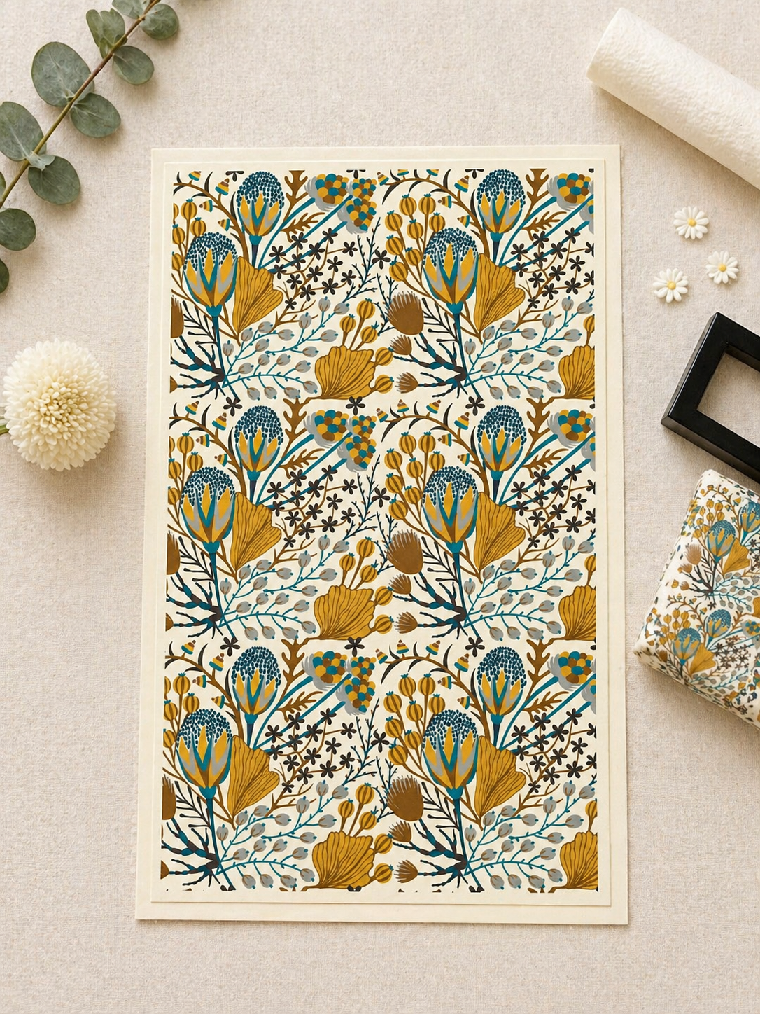 Feuille de transfert feuillage fleuri pour pâte polymère  – 7,5 x 12 cm – création bijoux DIY. TF88