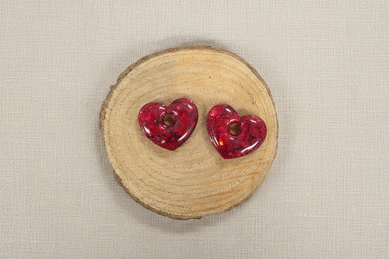 Pampilles cœur rouge pailleté
