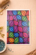 Feuille de transfert fleurs multicolores – motif floral moderne pour pâte polymère et bijoux DIY. TF48