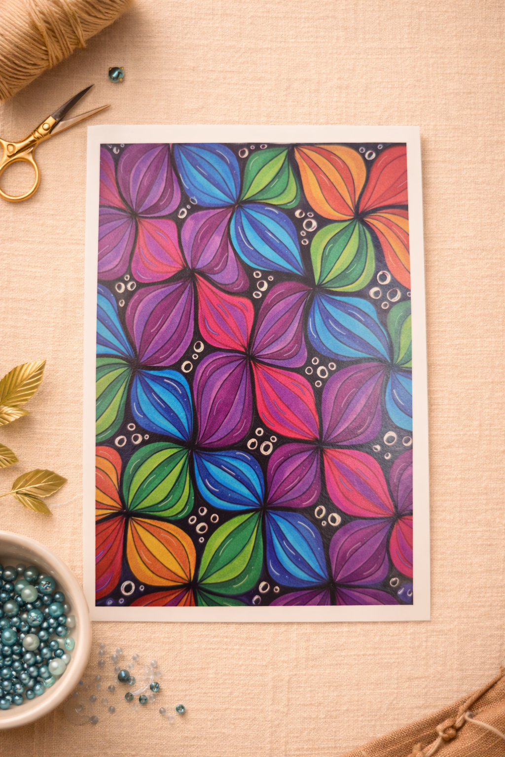 Feuille de transfert fleurs multicolores – motif floral moderne pour pâte polymère et bijoux DIY. TF48