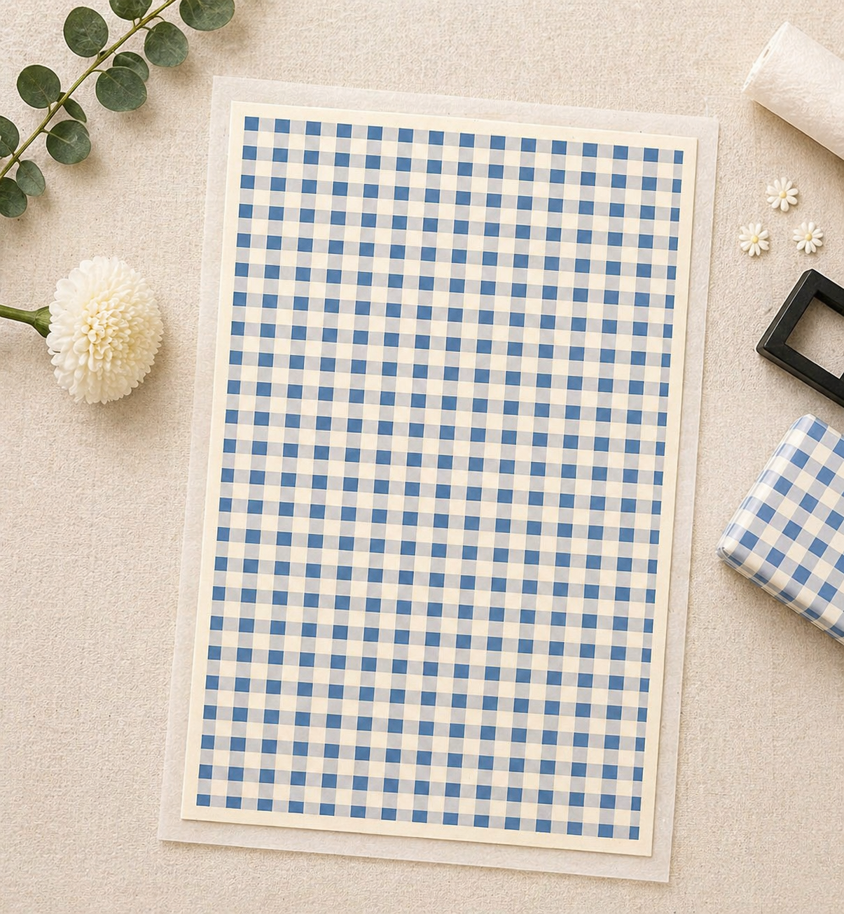 Feuille de transfert vichy bleu pour pâte polymère  – 7,5 x 12 cm – création bijoux DIY. TF79