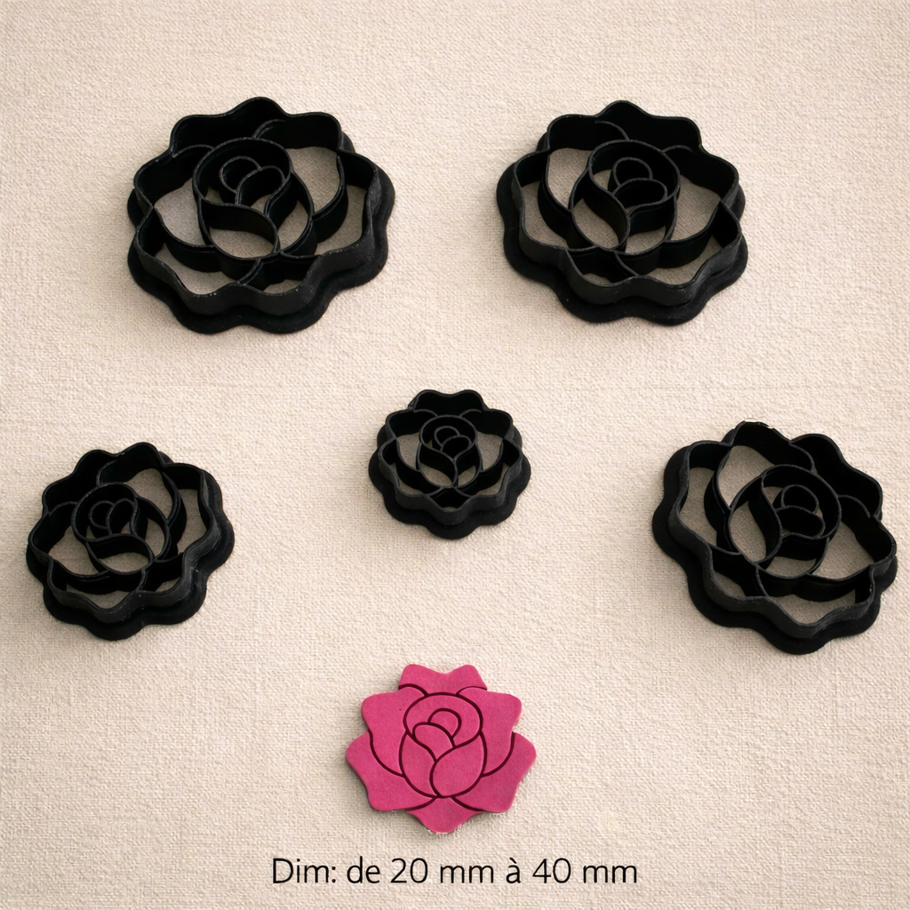 Emporte-pièce fleur rose pour bijoux DIY – 5 tailles de 20 mm à 40 mm – fabriqué en France