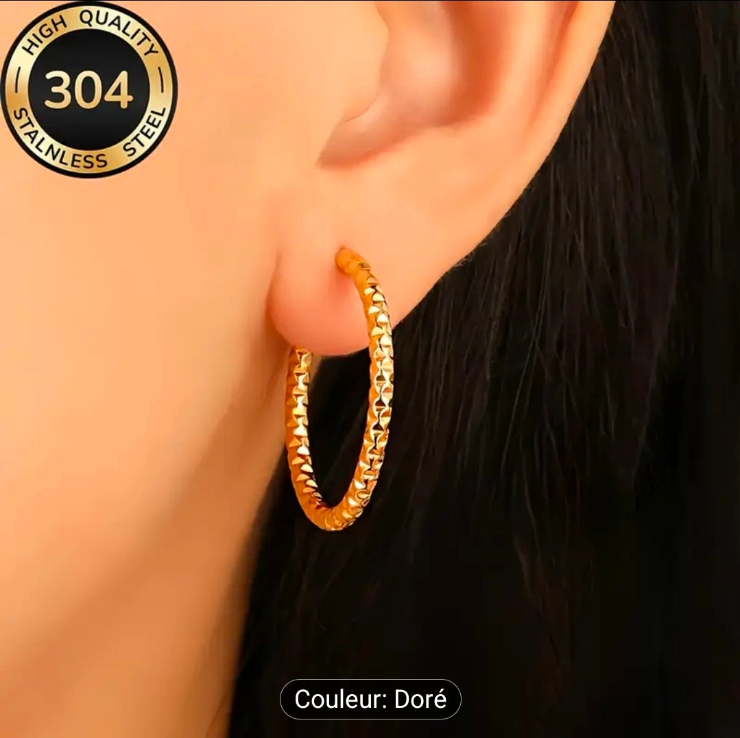 Créoles ciselées – Acier inoxydable 304 (Argenté ou Doré)