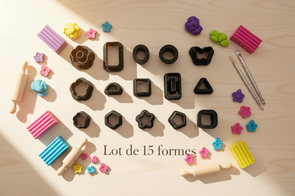 Kit 15 Mini Emporte-pièces Géométriques & Fleurs – 1 à 2 cm – Découpe bijoux pâte polymère – Fabriqué en France