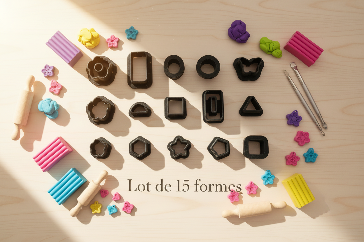 Kit 15 Mini Emporte-pièces Géométriques & Fleurs – 1 à 2 cm – Découpe bijoux pâte polymère – Fabriqué en France