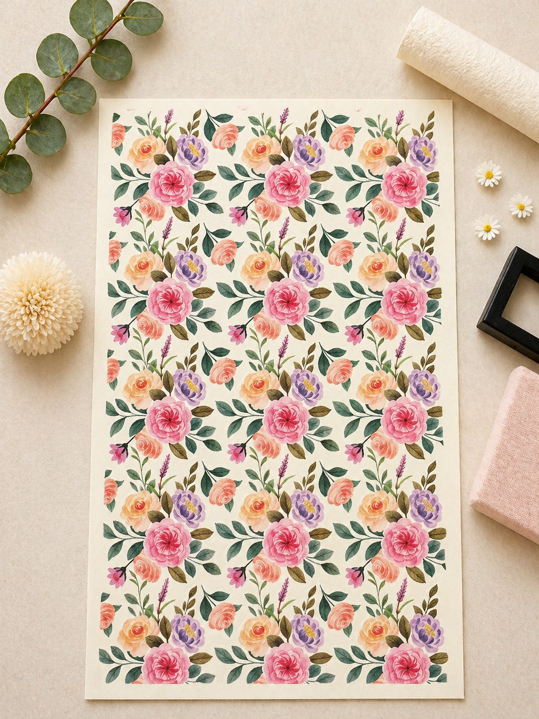 Feuille de transfert fleurs pour pâte polymère  – 7,5 x 12 cm – création bijoux DIY. TF97