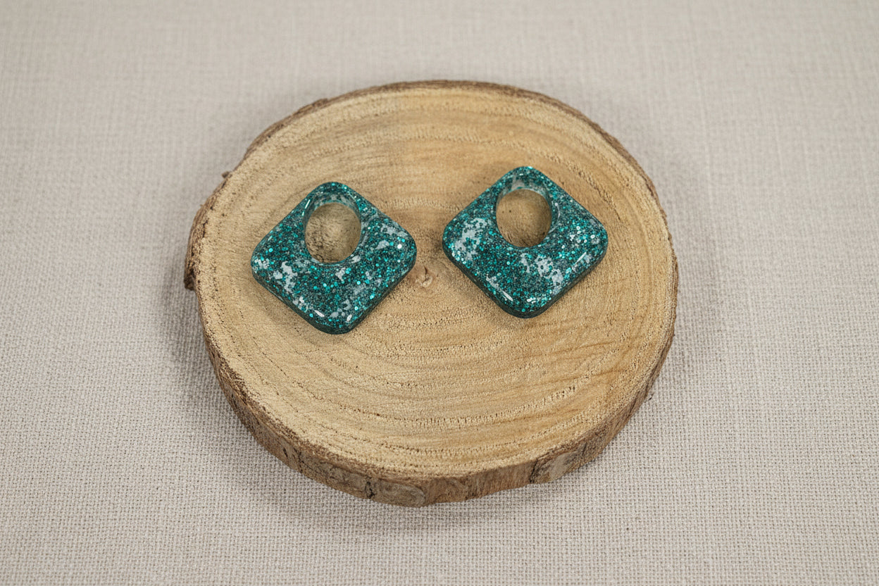 Pampilles losange vert turquoise et feuille d'argent