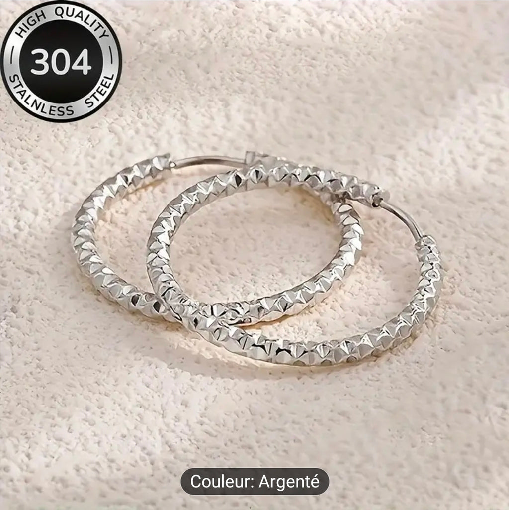 Créoles ciselées – Acier inoxydable 304 (Argenté ou Doré)