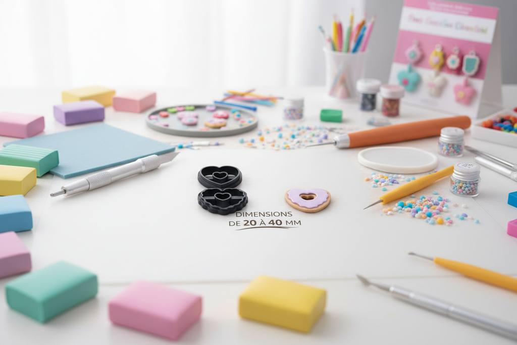 Emporte-pièces cœurs donut – lot de 2 cutters pâte polymère – bijoux DIY – cœur ajouré style biscuit – 20 à 40 mm – fabriqué en France. EP-137
