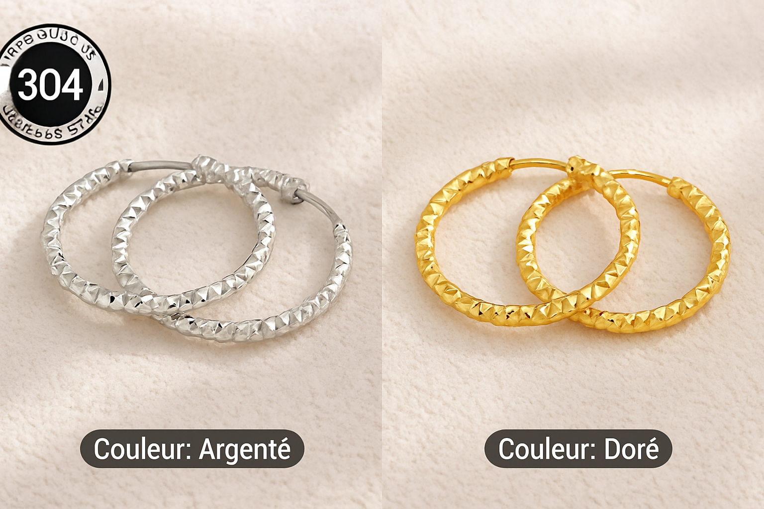 Créoles ciselées – Acier inoxydable 304 (Argenté ou Doré)