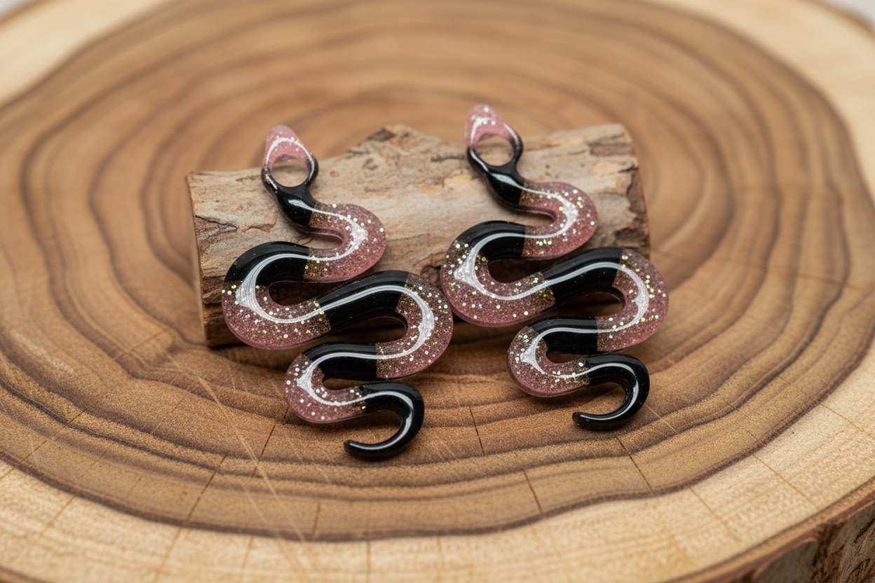 Pampilles Serpent Rose & Noir Pailleté