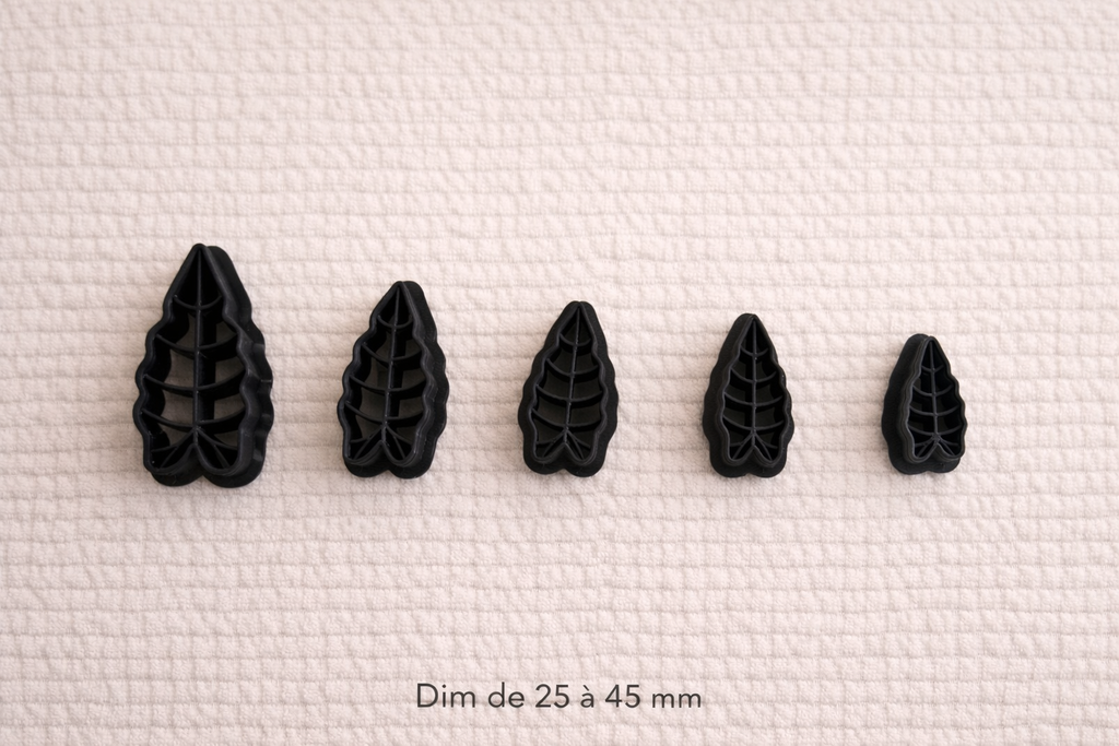 Emporte-pièce feuille nervurée pour bijoux DIY – pampille feuille – 5 tailles de 25 à 45 mm – fabriqué en France. EP-63