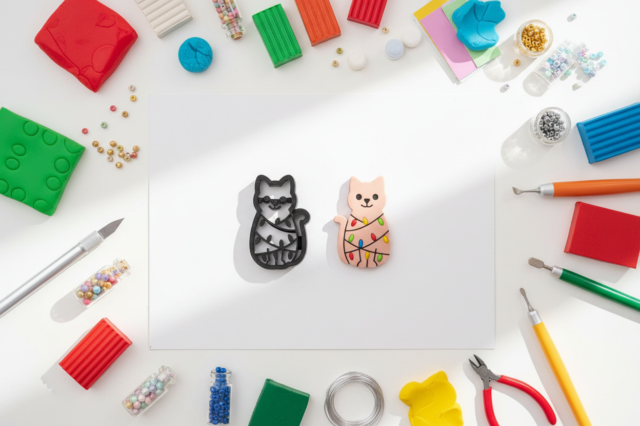 Emporte-pièce bijoux pâte polymère chat décoré – outil DIY boucles d’oreilles – 30 à 45 mm – fabriqué en France. EP 115.