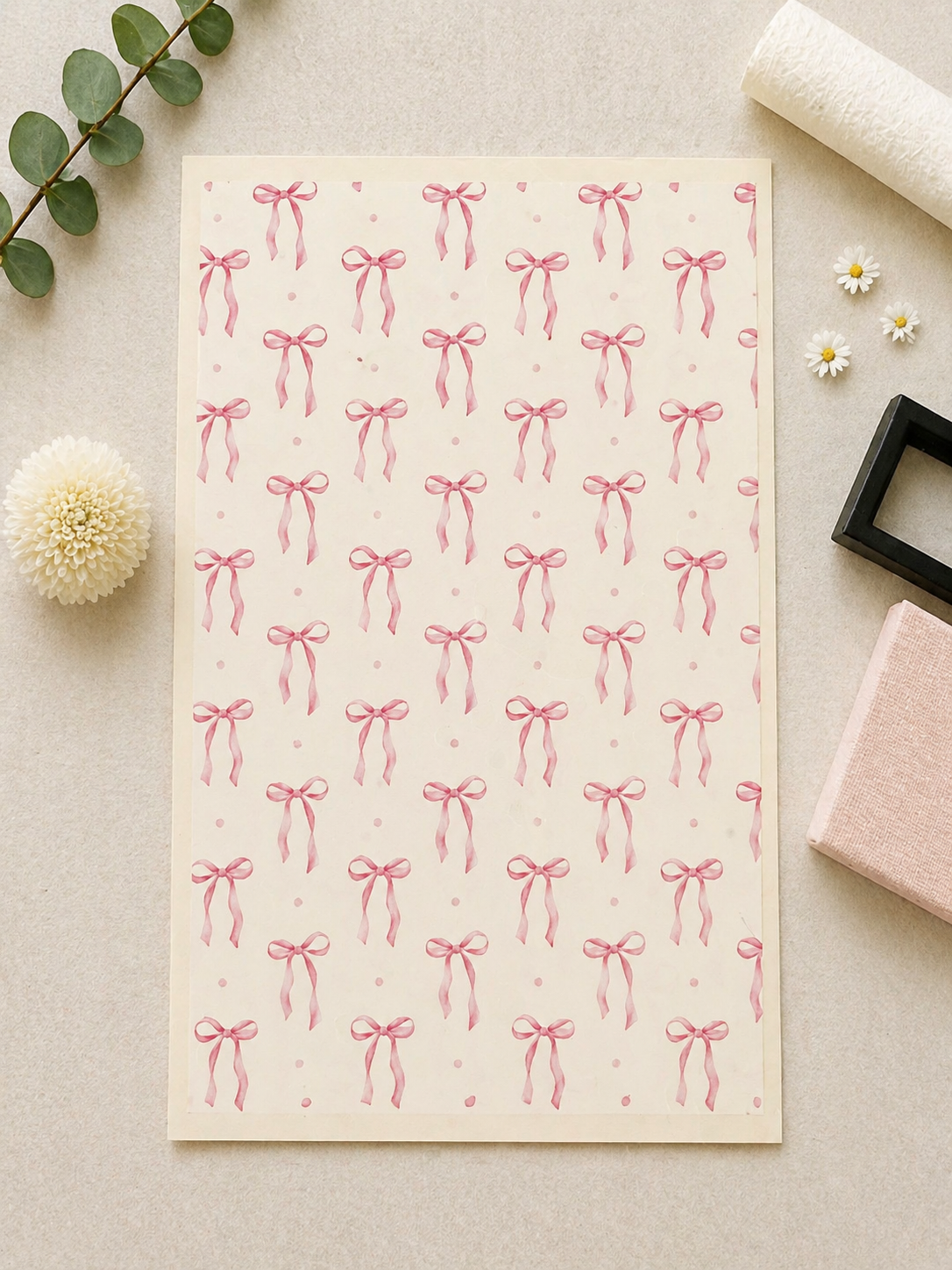 Feuille de transfert nœuds roses pour pâte polymère  – 7,5 x 12 cm – création bijoux DIY. TF93
