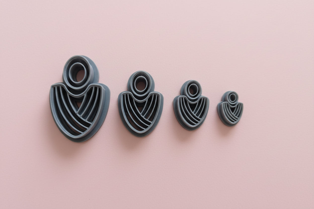 Emporte-pièce Éventail Art Déco avec rond – 30 à 45 mm au choix – Découpe bijoux pâte polymère – Fabriqué en France. EP-75