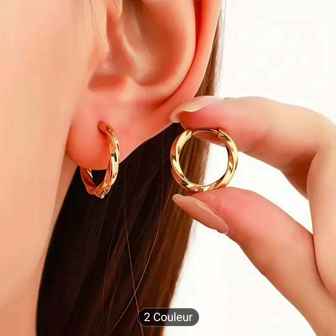 Créoles torsadées 19 mm – Acier inoxydable 304 (Argenté ou Doré)