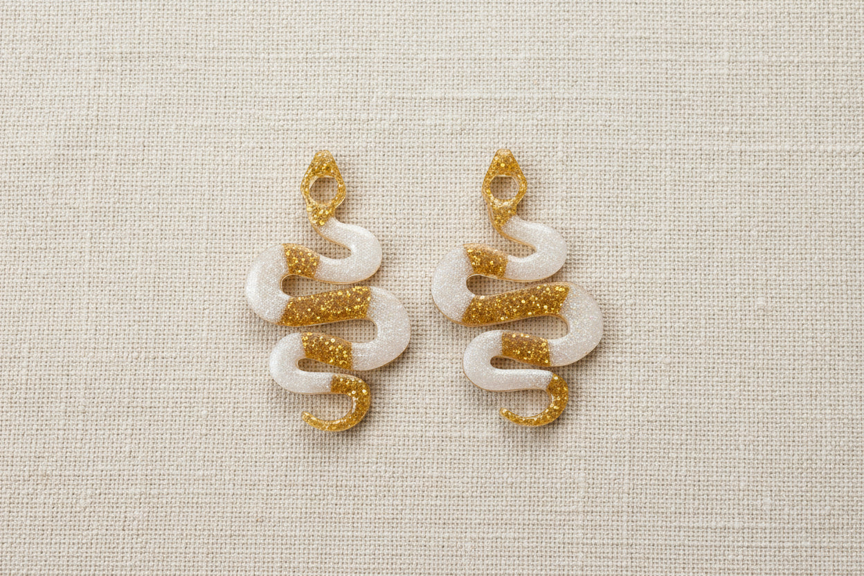 Pampilles Serpent Blanc & Doré Pailleté