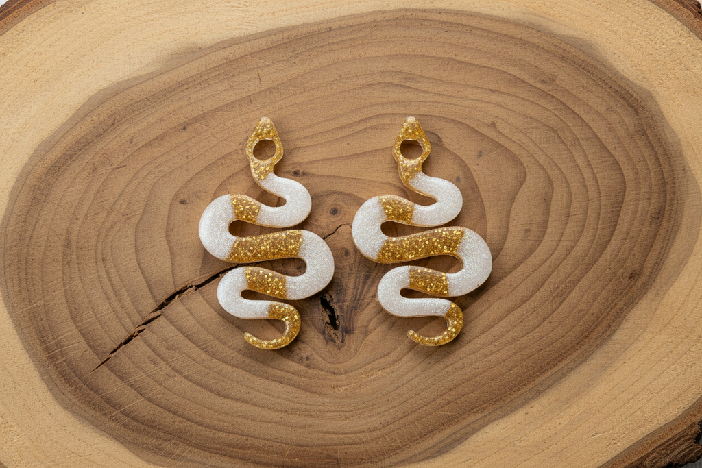 Pampilles Serpent Blanc & Doré Pailleté