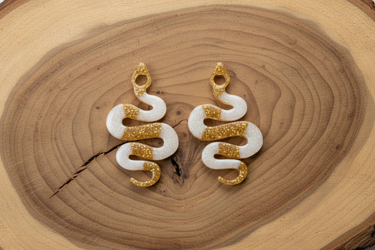 Pampilles Serpent Blanc & Doré Pailleté