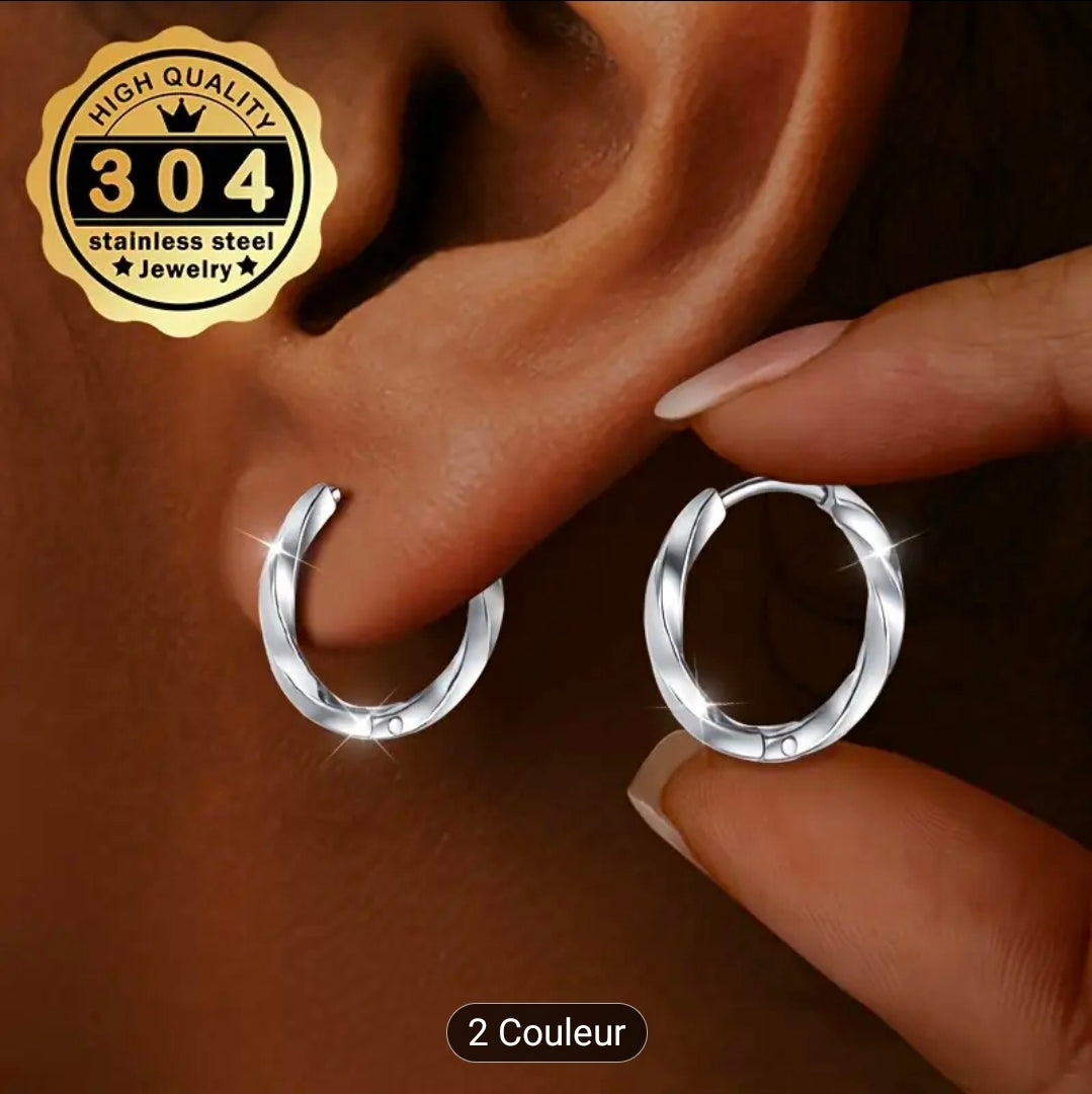 Créoles torsadées – Acier inoxydable 304/304L (Argenté ou Doré)