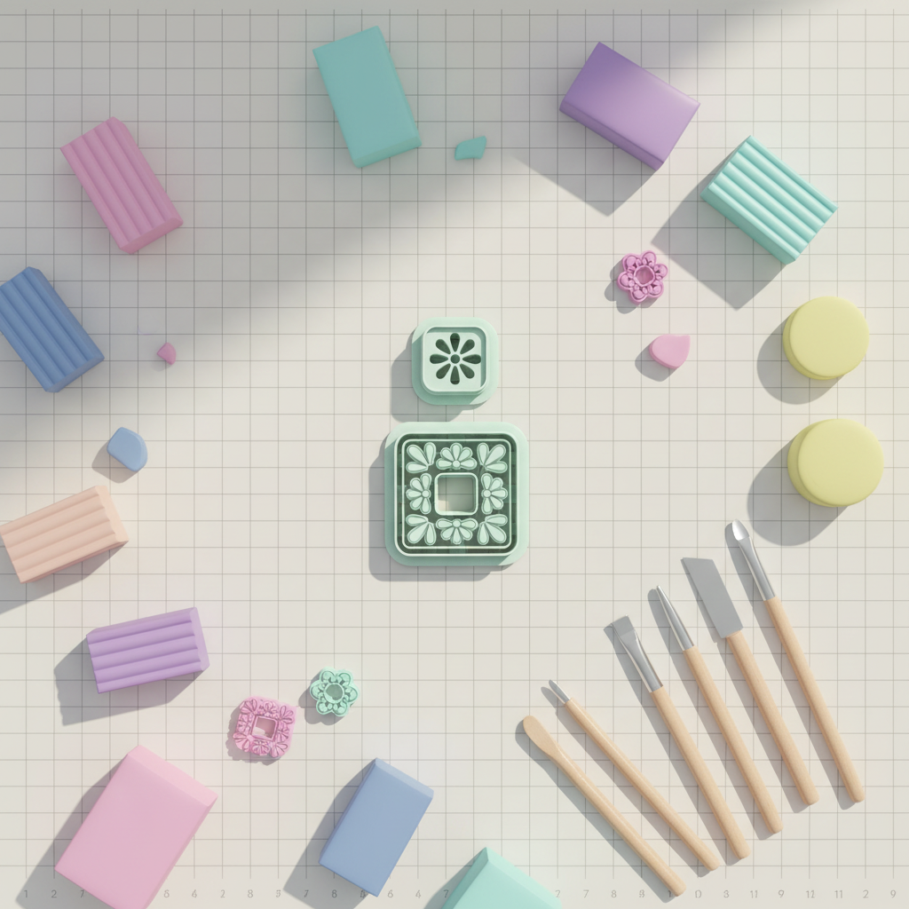 Emporte-pièces carré fleur ajourée – lot de 2 cutters pâte polymère – bijoux DIY pampilles – 40 à 55 mm – EP-195 – fabriqué en France