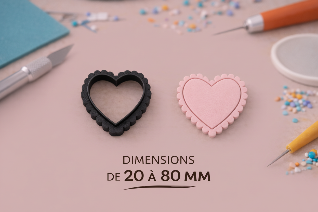 Emporte-pièce bijoux pâte polymère cœur festonné – outil DIY boucles d’oreilles – 20 à 80 mm – fabriqué en France. EP-119