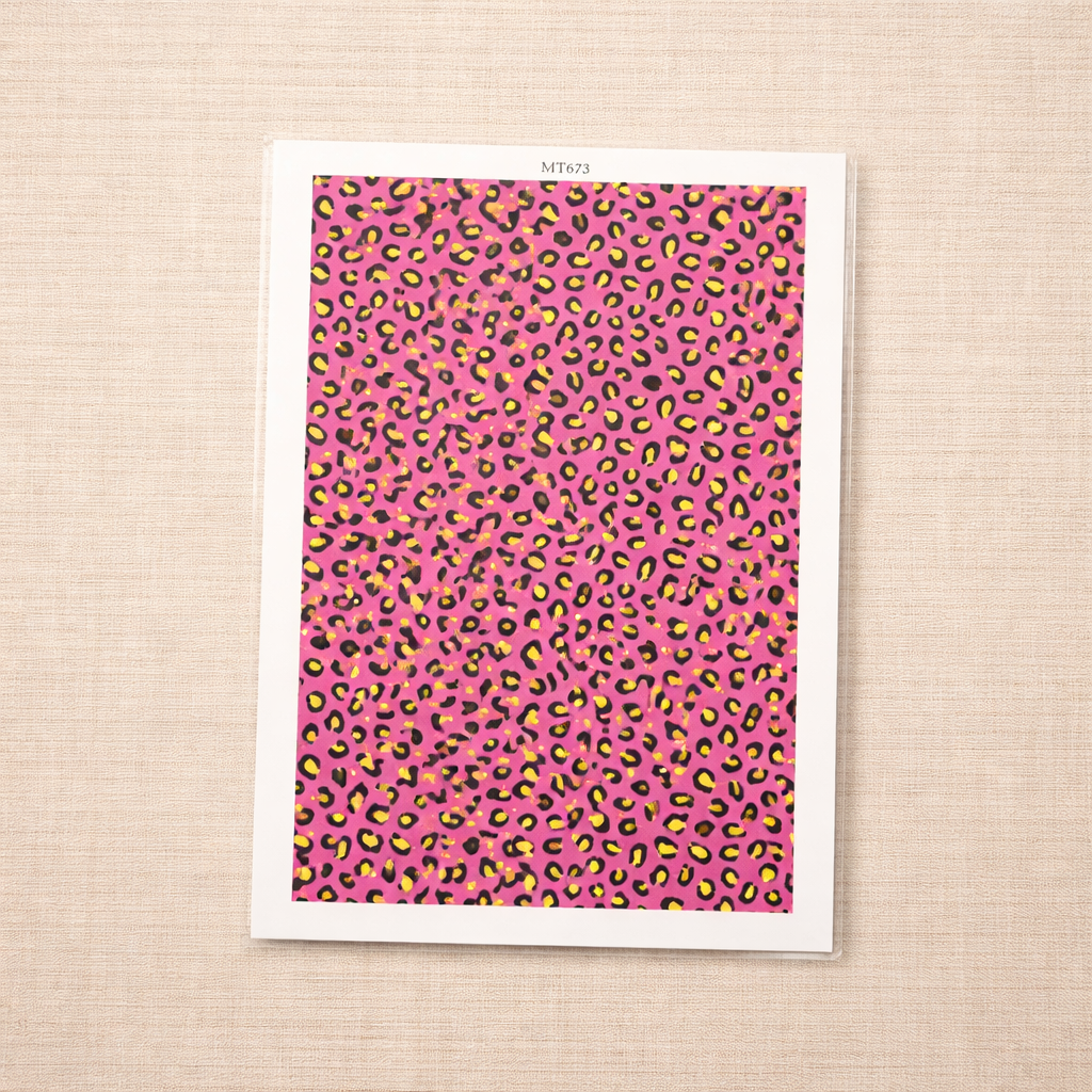 Feuille de transfert léopard violet pour pâte polymère – motif animalier – 9,5 x 14 cm – création bijoux DIY. TF16