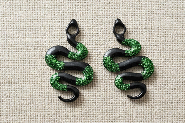 Pampilles Serpent Noir & Vert Pailleté