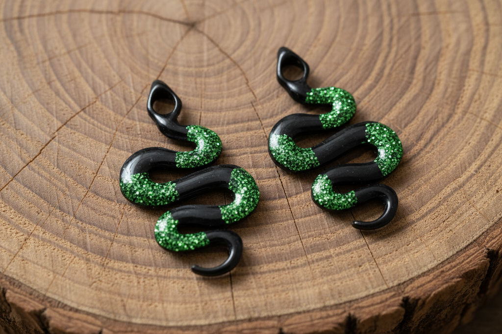 Pampilles Serpent Noir & Vert Pailleté