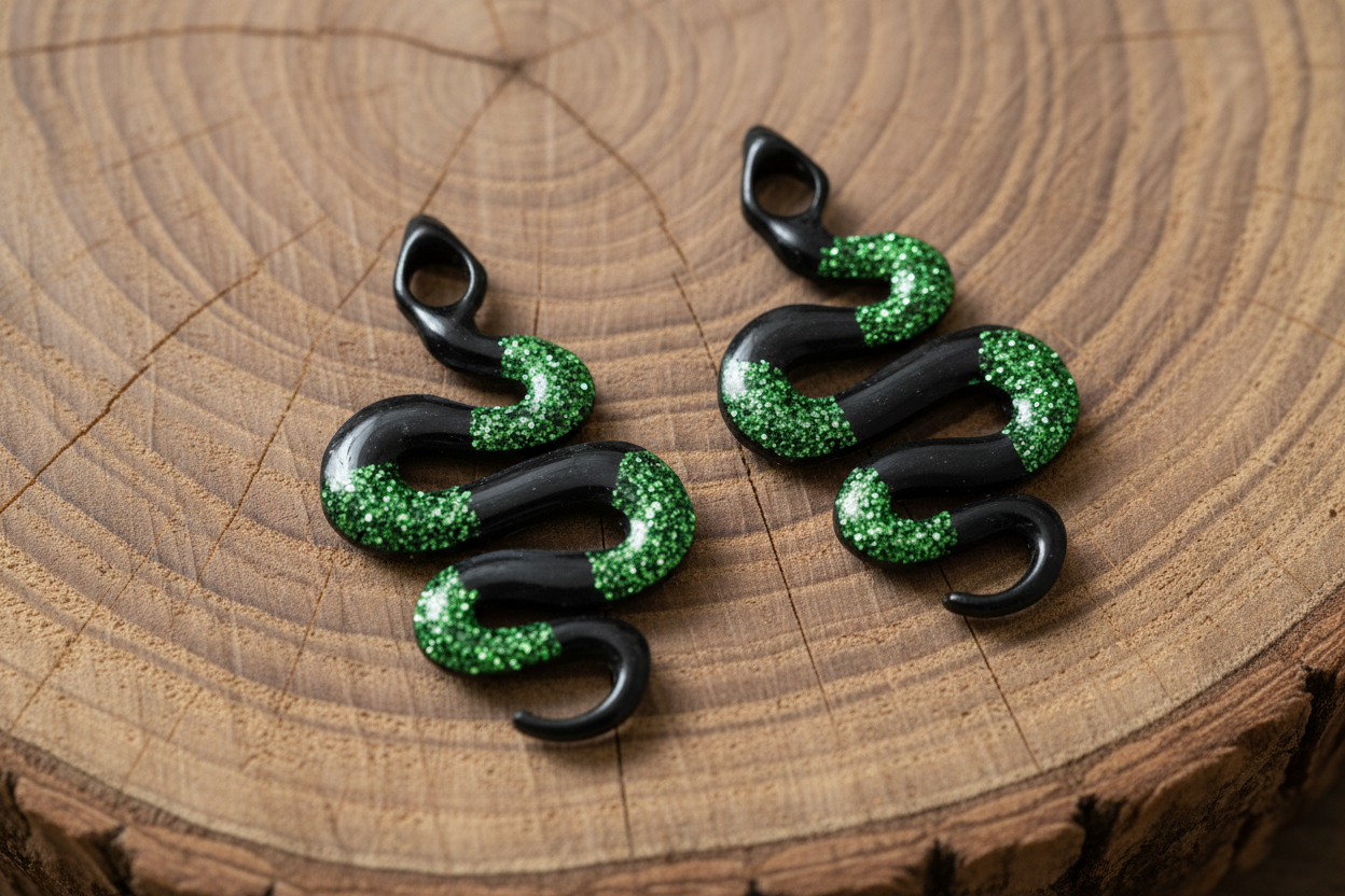 Pampilles Serpent Noir & Vert Pailleté