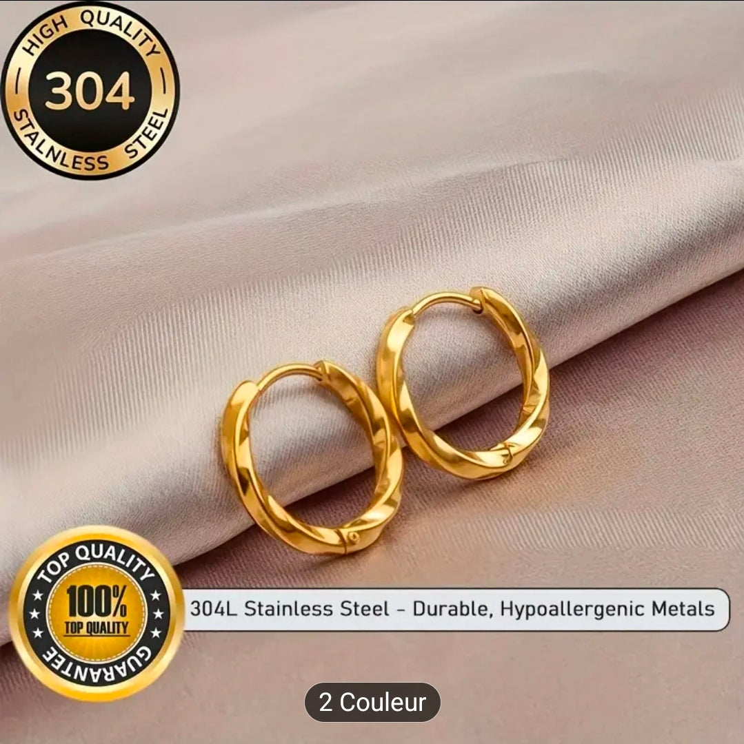 Créoles torsadées 19 mm – Acier inoxydable 304 (Argenté ou Doré)