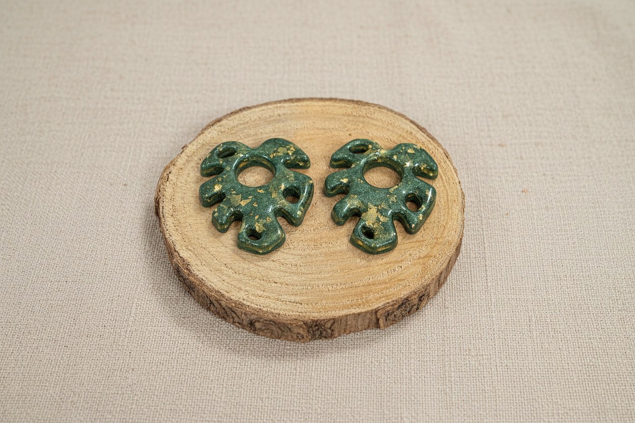 Pampilles monstera vert et feuille d'or