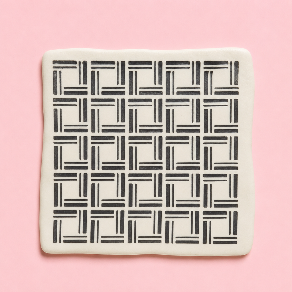 Stencil motif tressé pour pâte polymère – Pochoir texture tissage géométrique – ST-02