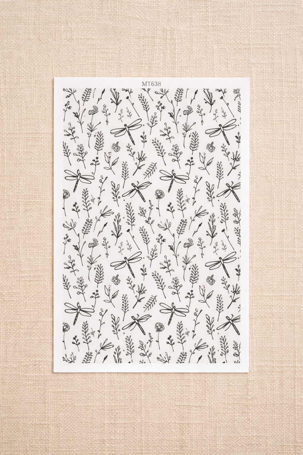 Feuille de transfert libellules et fleurs – motif nature noir et blanc pour pâte polymère et création de bijoux DIY. TF62