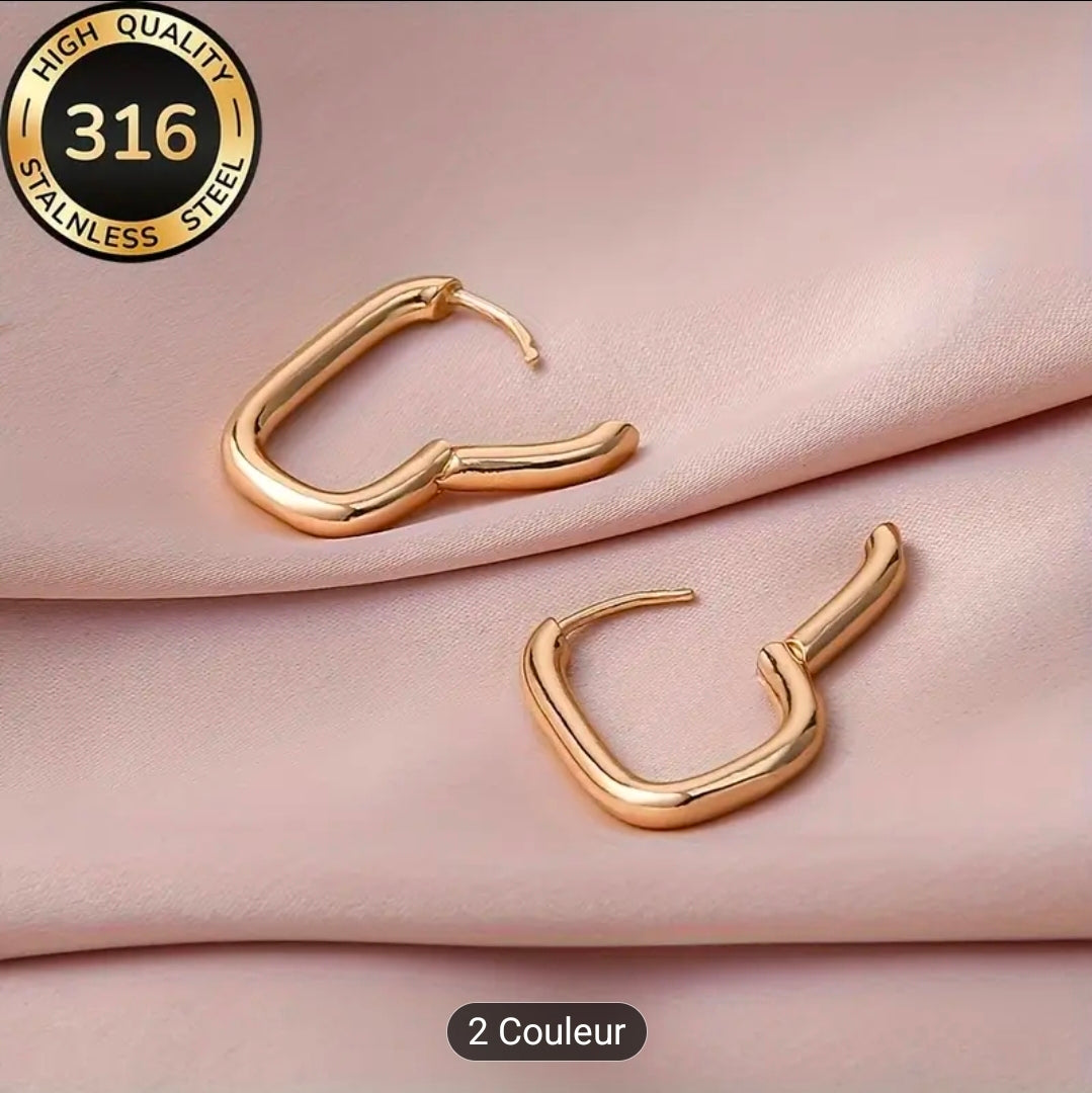 Créoles Rectangulaires Élégantes – Acier Inoxydable 316L