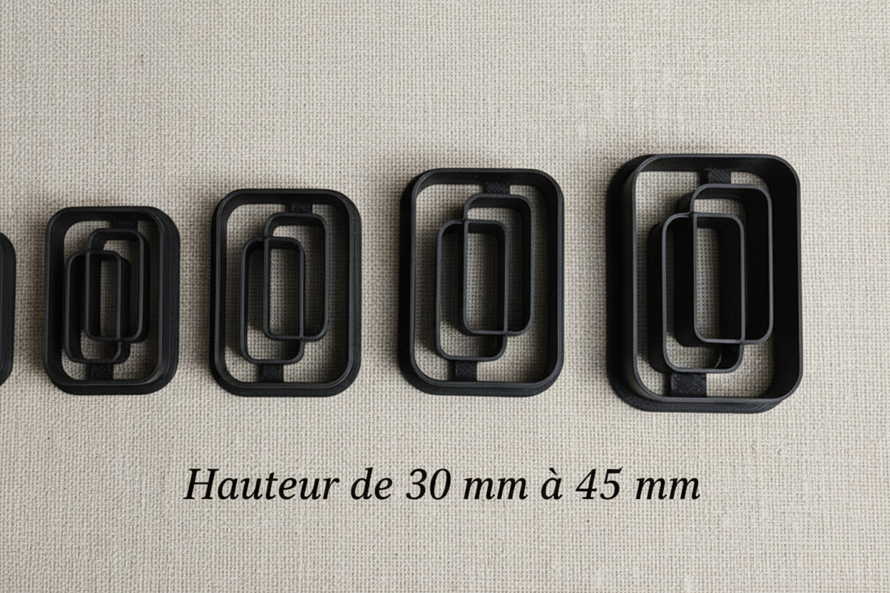 Emporte-pièce rectangle arrondi avec insert – 30 à 45 mm – outil découpe loisirs créatifs