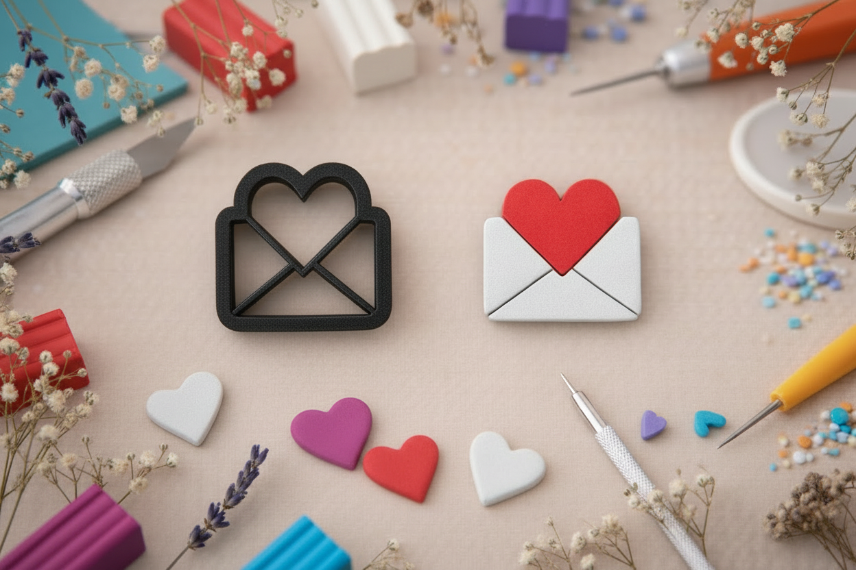 Emporte-pièce bijoux pâte polymère enveloppe cœur – outil DIY boucles d’oreilles – 15 à 40 mm – fabriqué en France.EP-120