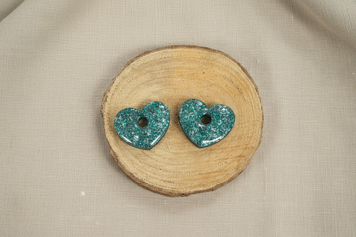 Pampilles cœur turquoise feuille d'argent